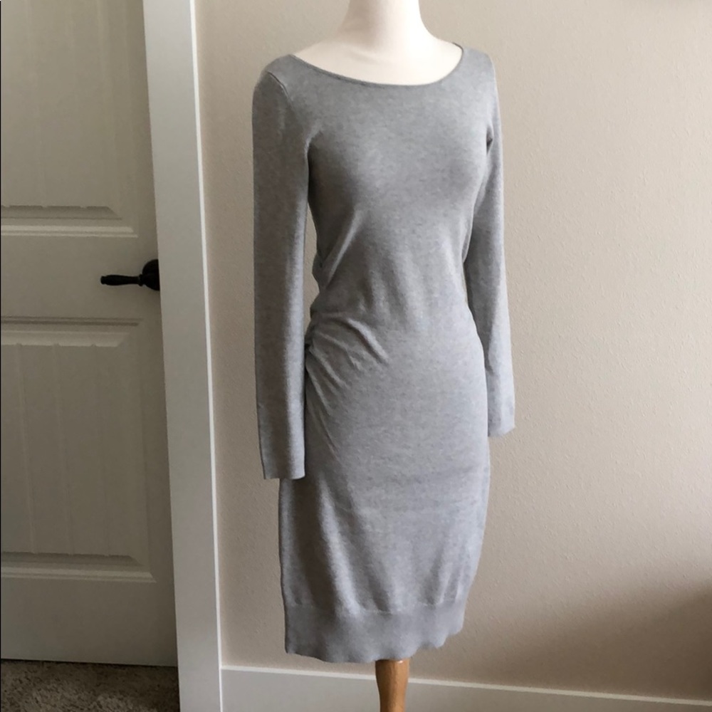 Ann Taylor knit fitted long sleeve ruched sweater dress gray xs